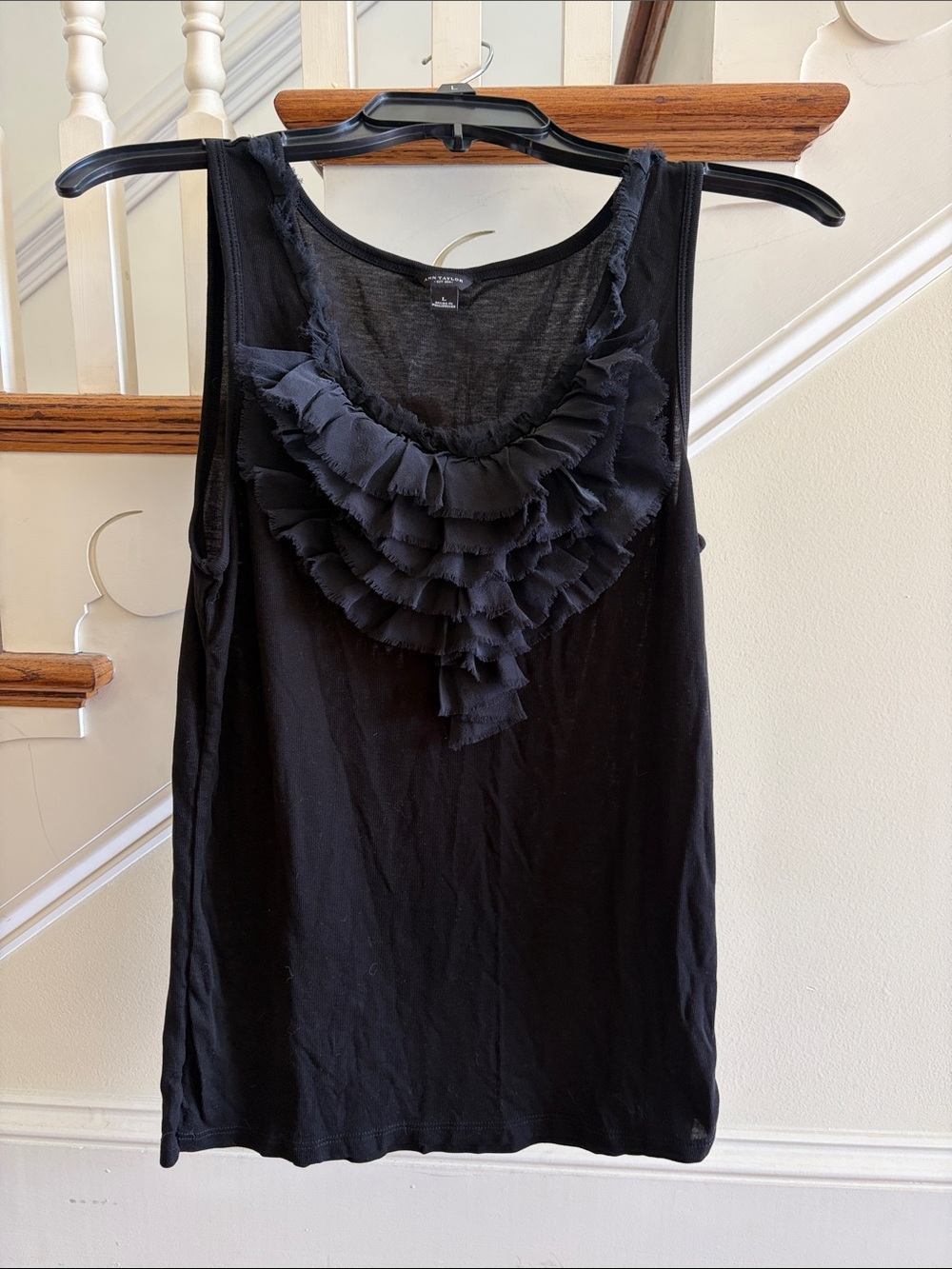 Ann Taylor Black Ruffle Scoop Neck Tank